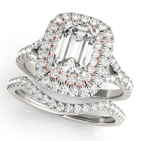 Classic Cut Halo Emerald Diamond Engagement Ring — 9K/18K Gold & Platinum