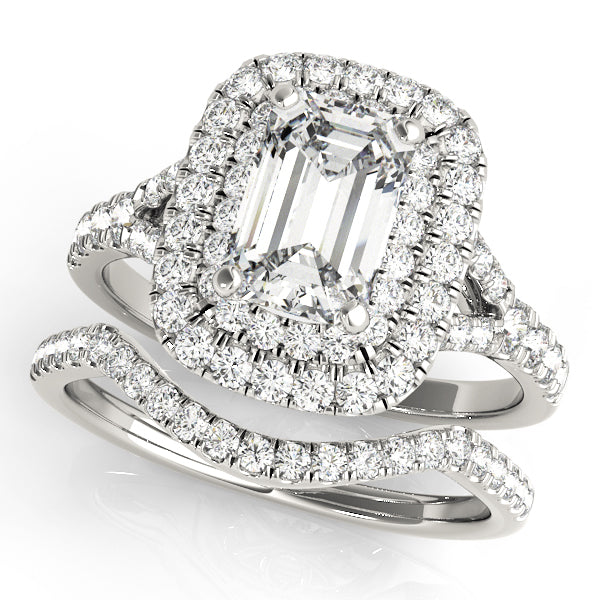 Classic Cut Halo Emerald Diamond Engagement Ring — 9K/18K Gold & Platinum