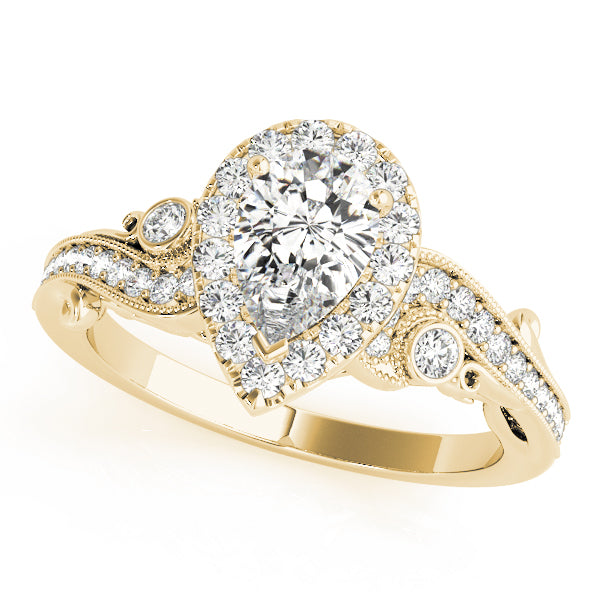 Devoted Antique Pear Diamond Engagement Ring — 9K/18K Gold & Platinum