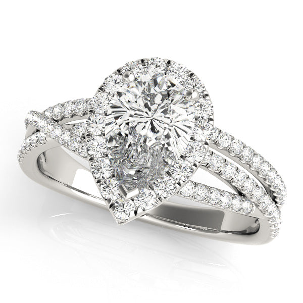 Romantic Sidestone Pear Diamond Engagement Ring — 9K/18K Gold & Platinum