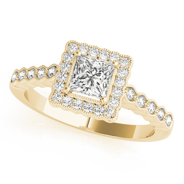 Crowned Sidestone Cushion Diamond Engagement Ring — 9K/18K Gold & Platinum