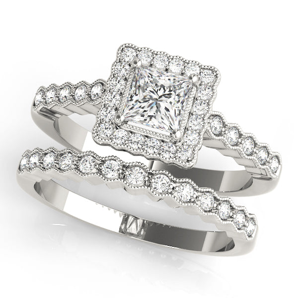 Crowned Sidestone Cushion Diamond Engagement Ring — 9K/18K Gold & Platinum