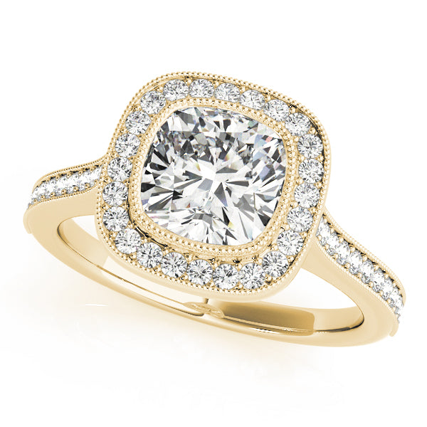 Heirloom Halo Cushion Diamond Engagement Ring — 9K/18K Gold & Platinum