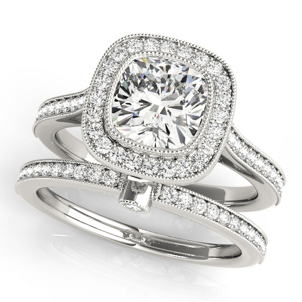 Heirloom Halo Cushion Diamond Engagement Ring — 9K/18K Gold & Platinum