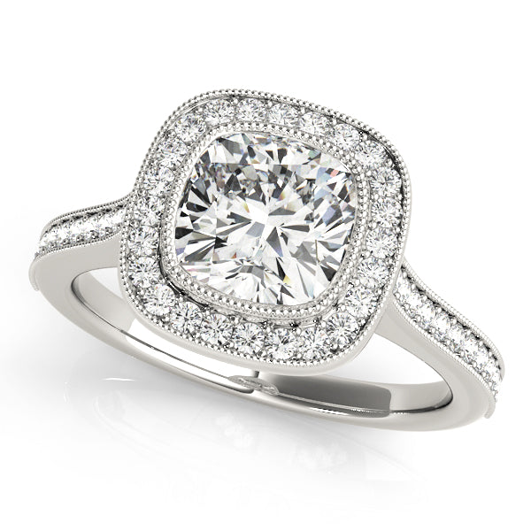 Heirloom Halo Cushion Diamond Engagement Ring — 9K/18K Gold & Platinum