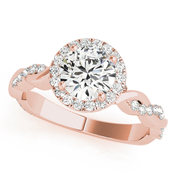 Cherished Braided Shank With Halo Head Round Diamond Engagement Ring — 9K/18K Gold & Platinum