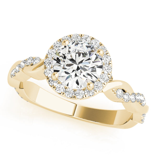 Cherished Braided Shank With Halo Head Round Diamond Engagement Ring — 9K/18K Gold & Platinum