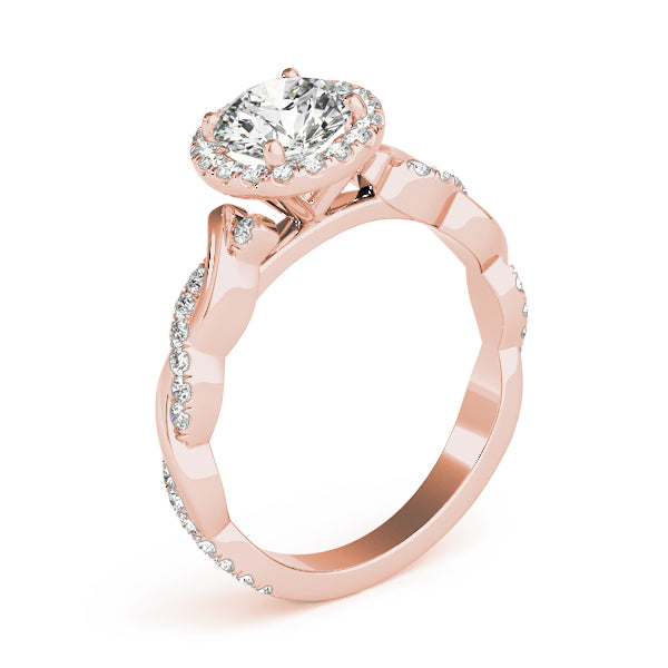 Cherished Braided Shank With Halo Head Round Diamond Engagement Ring — 9K/18K Gold & Platinum