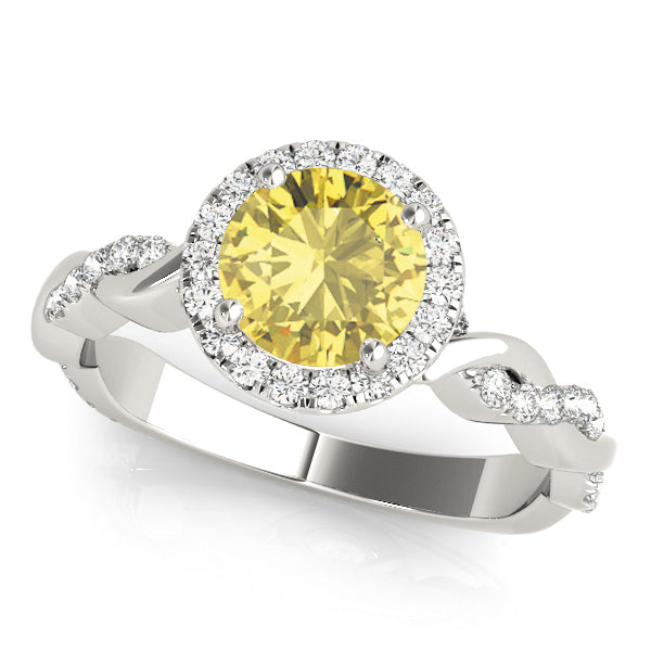 Cherished Braided Shank With Halo Head Round Diamond Engagement Ring — 9K/18K Gold & Platinum