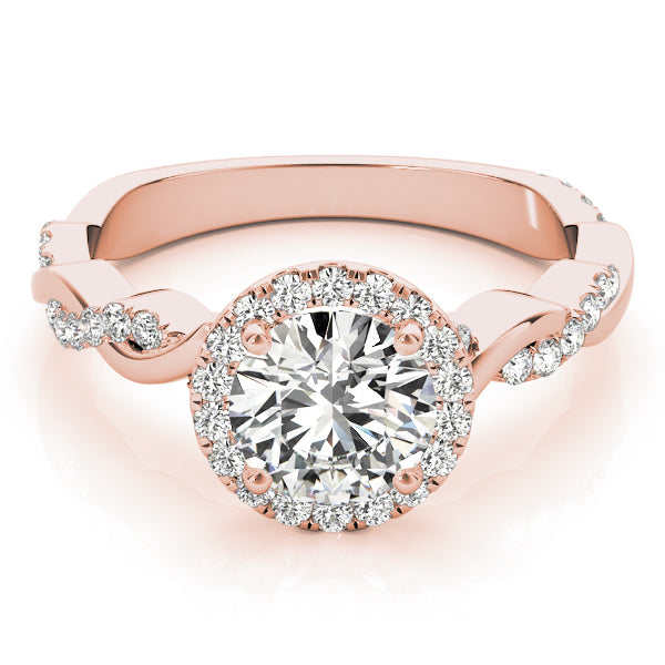 Cherished Braided Shank With Halo Head Round Diamond Engagement Ring — 9K/18K Gold & Platinum