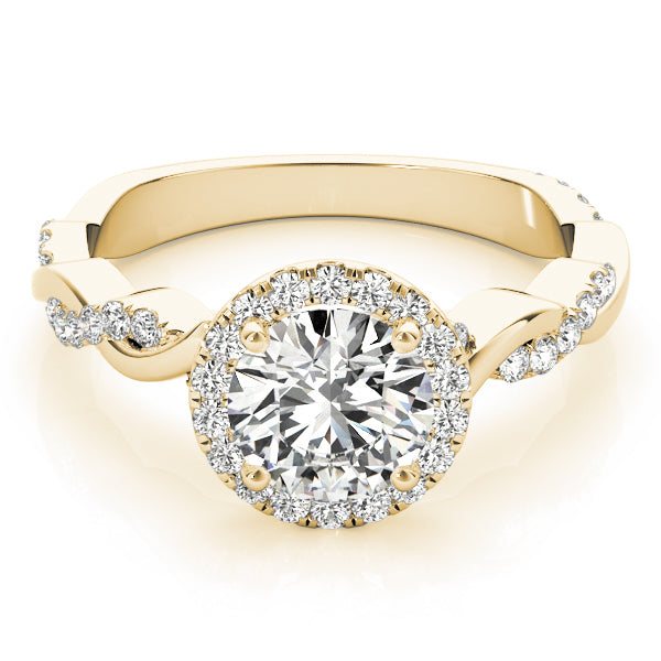 Cherished Braided Shank With Halo Head Round Diamond Engagement Ring — 9K/18K Gold & Platinum