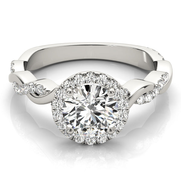 Cherished Braided Shank With Halo Head Round Diamond Engagement Ring — 9K/18K Gold & Platinum