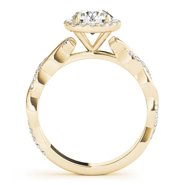 Cherished Braided Shank With Halo Head Round Diamond Engagement Ring — 9K/18K Gold & Platinum