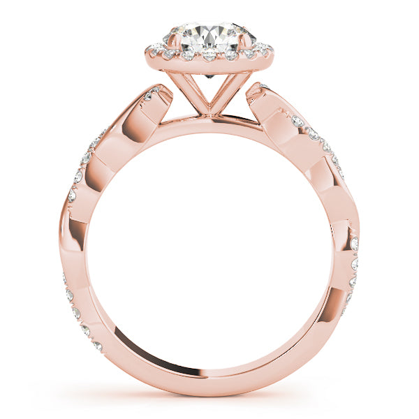 Cherished Braided Shank With Halo Head Round Diamond Engagement Ring — 9K/18K Gold & Platinum