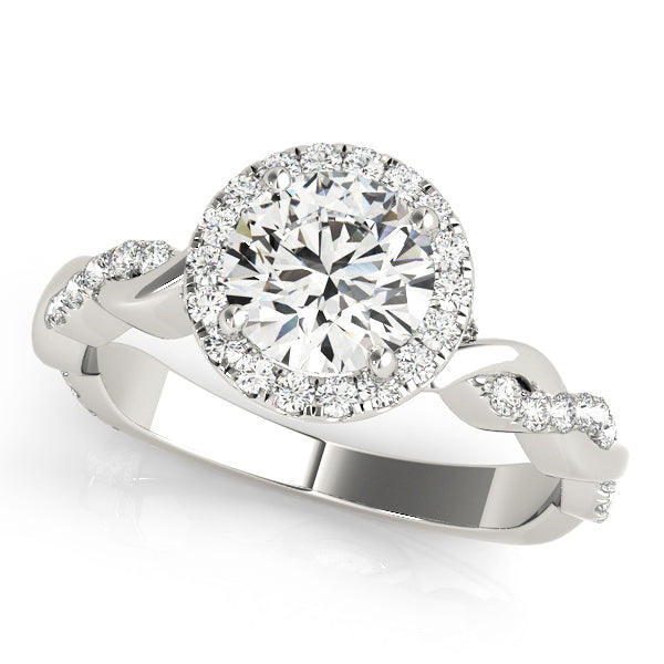 Cherished Braided Shank With Halo Head Round Diamond Engagement Ring — 9K/18K Gold & Platinum