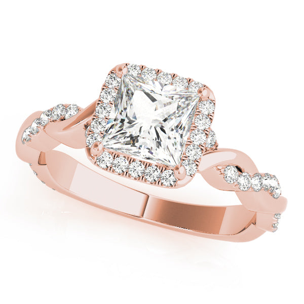 Refined Braided Shank With Cut Halo Head Princess Diamond Engagement Ring — 9K/18K Gold & Platinum