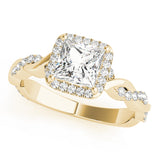 Refined Braided Shank With Cut Halo Head Princess Diamond Engagement Ring — 9K/18K Gold & Platinum