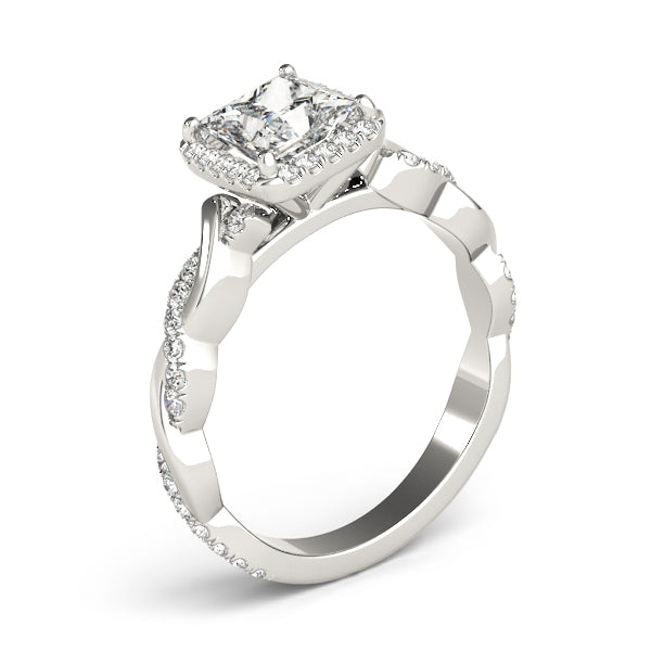 Refined Braided Shank With Cut Halo Head Princess Diamond Engagement Ring — 9K/18K Gold & Platinum