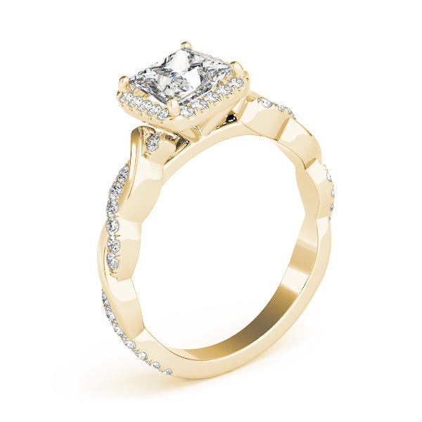 Refined Braided Shank With Cut Halo Head Princess Diamond Engagement Ring — 9K/18K Gold & Platinum