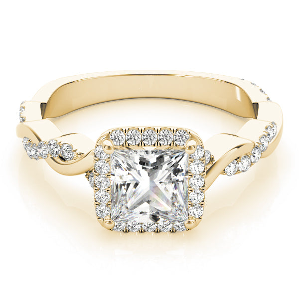 Refined Braided Shank With Cut Halo Head Princess Diamond Engagement Ring — 9K/18K Gold & Platinum