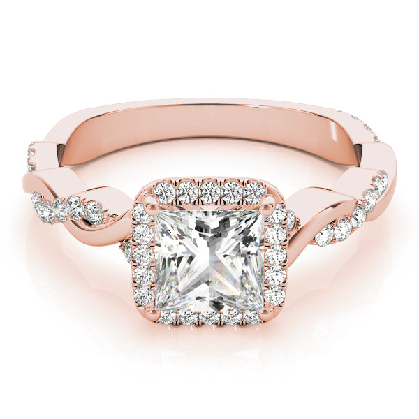 Refined Braided Shank With Cut Halo Head Princess Diamond Engagement Ring — 9K/18K Gold & Platinum