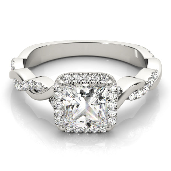 Refined Braided Shank With Cut Halo Head Princess Diamond Engagement Ring — 9K/18K Gold & Platinum