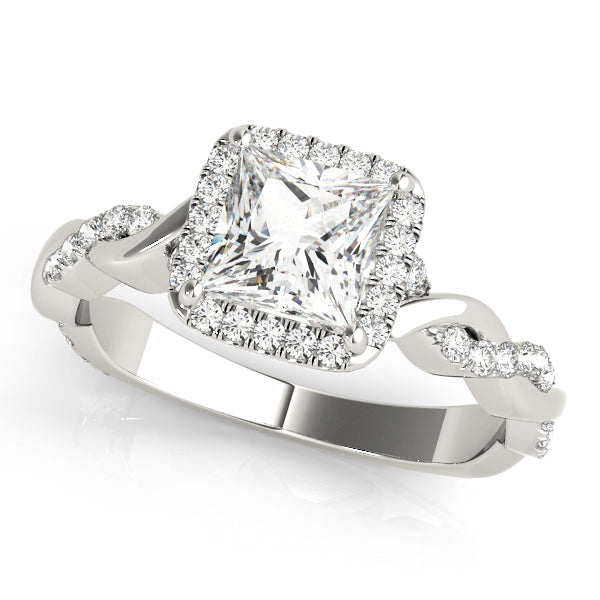 Refined Braided Shank With Cut Halo Head Princess Diamond Engagement Ring — 9K/18K Gold & Platinum