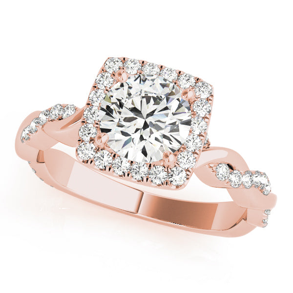 Iconic Braided Shank With Center Halo Round Diamond Engagement Ring — 9K/18K Gold & Platinum