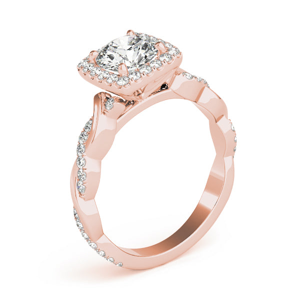 Iconic Braided Shank With Center Halo Round Diamond Engagement Ring — 9K/18K Gold & Platinum