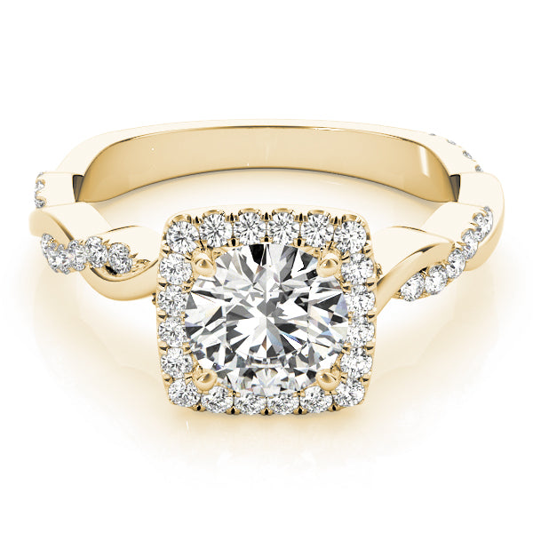 Iconic Braided Shank With Center Halo Round Diamond Engagement Ring — 9K/18K Gold & Platinum