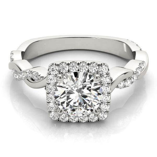 Iconic Braided Shank With Center Halo Round Diamond Engagement Ring — 9K/18K Gold & Platinum