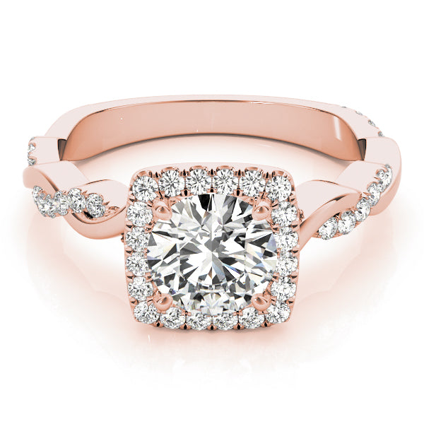 Iconic Braided Shank With Center Halo Round Diamond Engagement Ring — 9K/18K Gold & Platinum