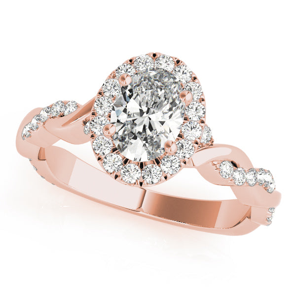 Noble Braided Shank With Halo Head Oval Diamond Engagement Ring — 9K/18K Gold & Platinum