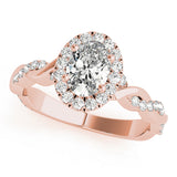 Noble Braided Shank With Halo Head Oval Diamond Engagement Ring — 9K/18K Gold & Platinum