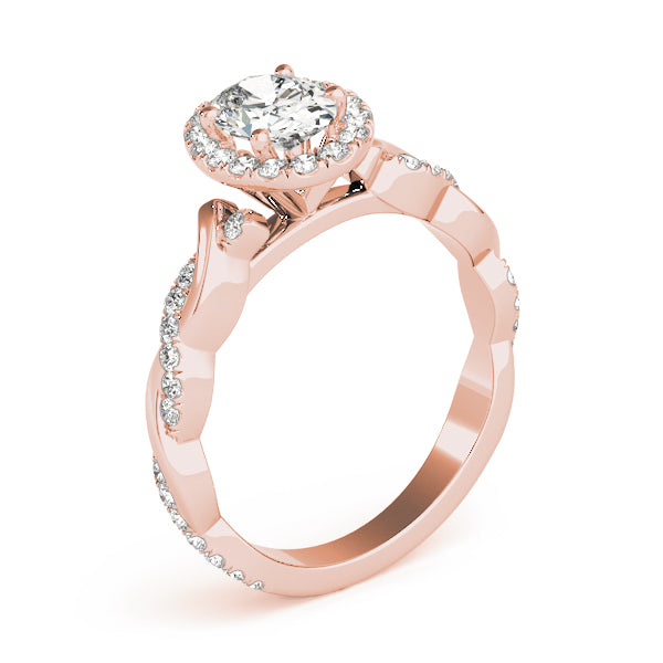 Noble Braided Shank With Halo Head Oval Diamond Engagement Ring — 9K/18K Gold & Platinum