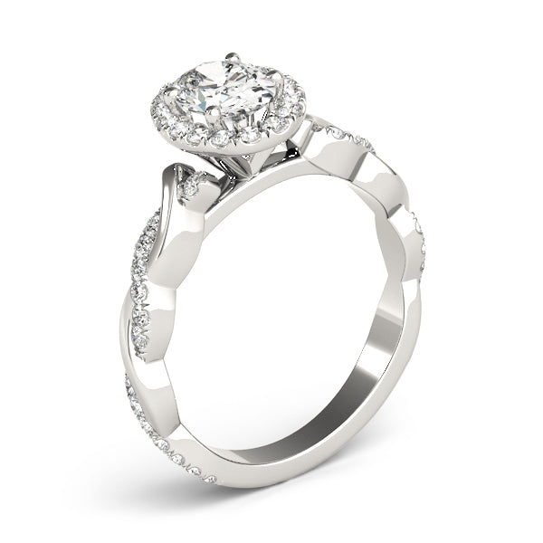 Noble Braided Shank With Halo Head Oval Diamond Engagement Ring — 9K/18K Gold & Platinum