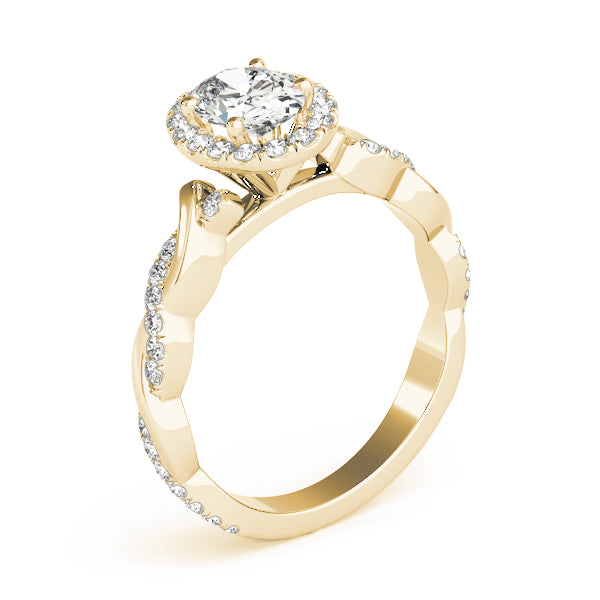 Noble Braided Shank With Halo Head Oval Diamond Engagement Ring — 9K/18K Gold & Platinum
