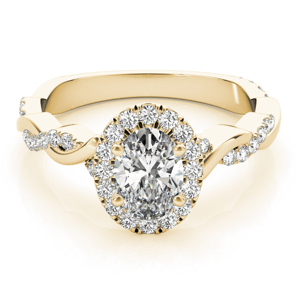 Noble Braided Shank With Halo Head Oval Diamond Engagement Ring — 9K/18K Gold & Platinum