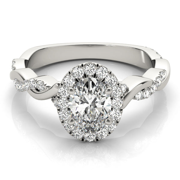 Noble Braided Shank With Halo Head Oval Diamond Engagement Ring — 9K/18K Gold & Platinum