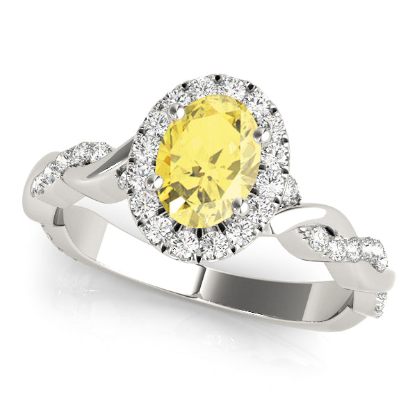 Noble Braided Shank With Halo Head Oval Diamond Engagement Ring — 9K/18K Gold & Platinum