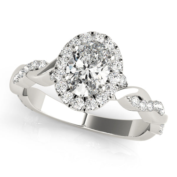 Noble Braided Shank With Halo Head Oval Diamond Engagement Ring — 9K/18K Gold & Platinum
