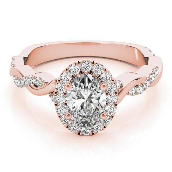 Noble Braided Shank With Halo Head Oval Diamond Engagement Ring — 9K/18K Gold & Platinum