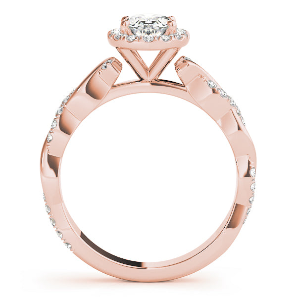 Noble Braided Shank With Halo Head Oval Diamond Engagement Ring — 9K/18K Gold & Platinum