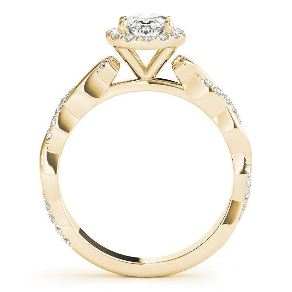 Noble Braided Shank With Halo Head Oval Diamond Engagement Ring — 9K/18K Gold & Platinum