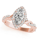 Signature Braided Shank With Halo Head Marquise Diamond Engagement Ring — 9K/18K Gold & Platinum