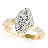 Signature Braided Shank With Halo Head Marquise Diamond Engagement Ring — 9K/18K Gold & Platinum
