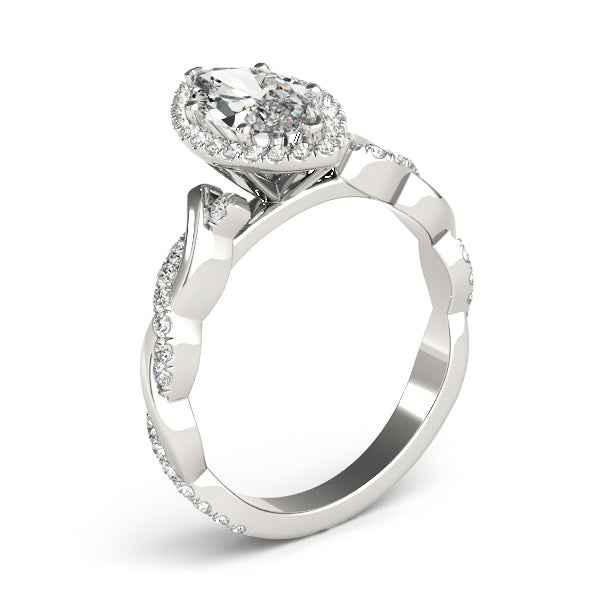 Signature Braided Shank With Halo Head Marquise Diamond Engagement Ring — 9K/18K Gold & Platinum