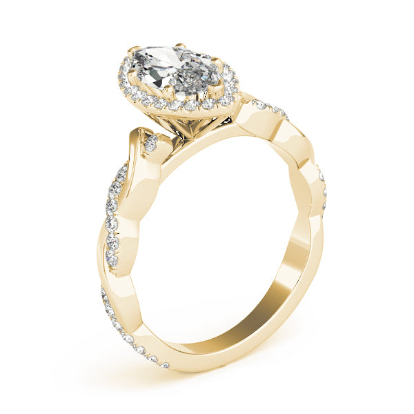 Signature Braided Shank With Halo Head Marquise Diamond Engagement Ring — 9K/18K Gold & Platinum