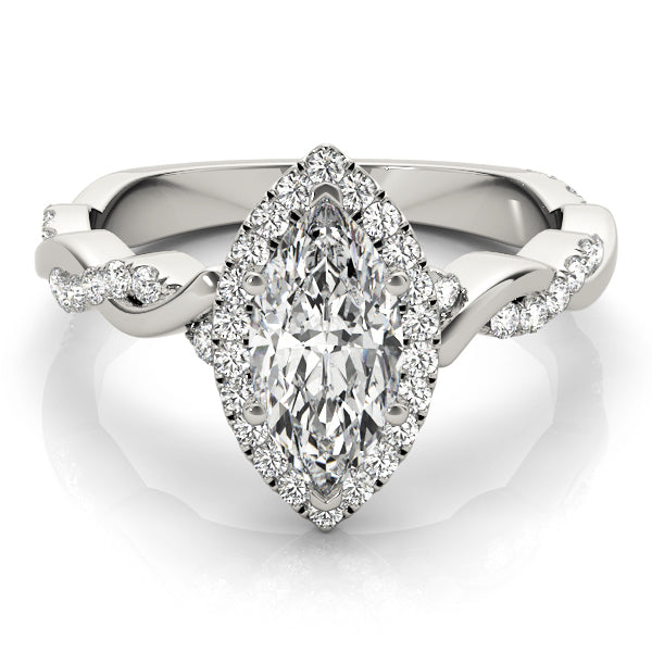 Signature Braided Shank With Halo Head Marquise Diamond Engagement Ring — 9K/18K Gold & Platinum