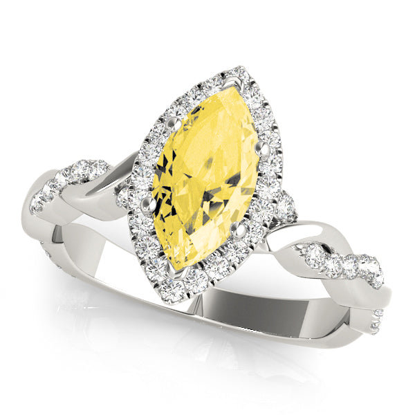 Signature Braided Shank With Halo Head Marquise Diamond Engagement Ring — 9K/18K Gold & Platinum